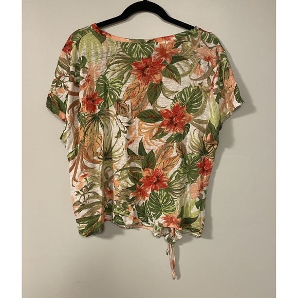 J. Jill Love Linen‎ 100% Green Floral Tie Hem Short Sleeve T Shirt Top Size XL - Picture 4 of 6